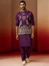 Men Purple Silk 3-Piece Nehru Jacket Set
